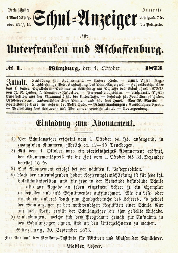 Schulanzeiger 1873