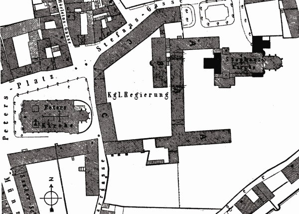 Peterplatz Würzburg um 1842, Lageplan